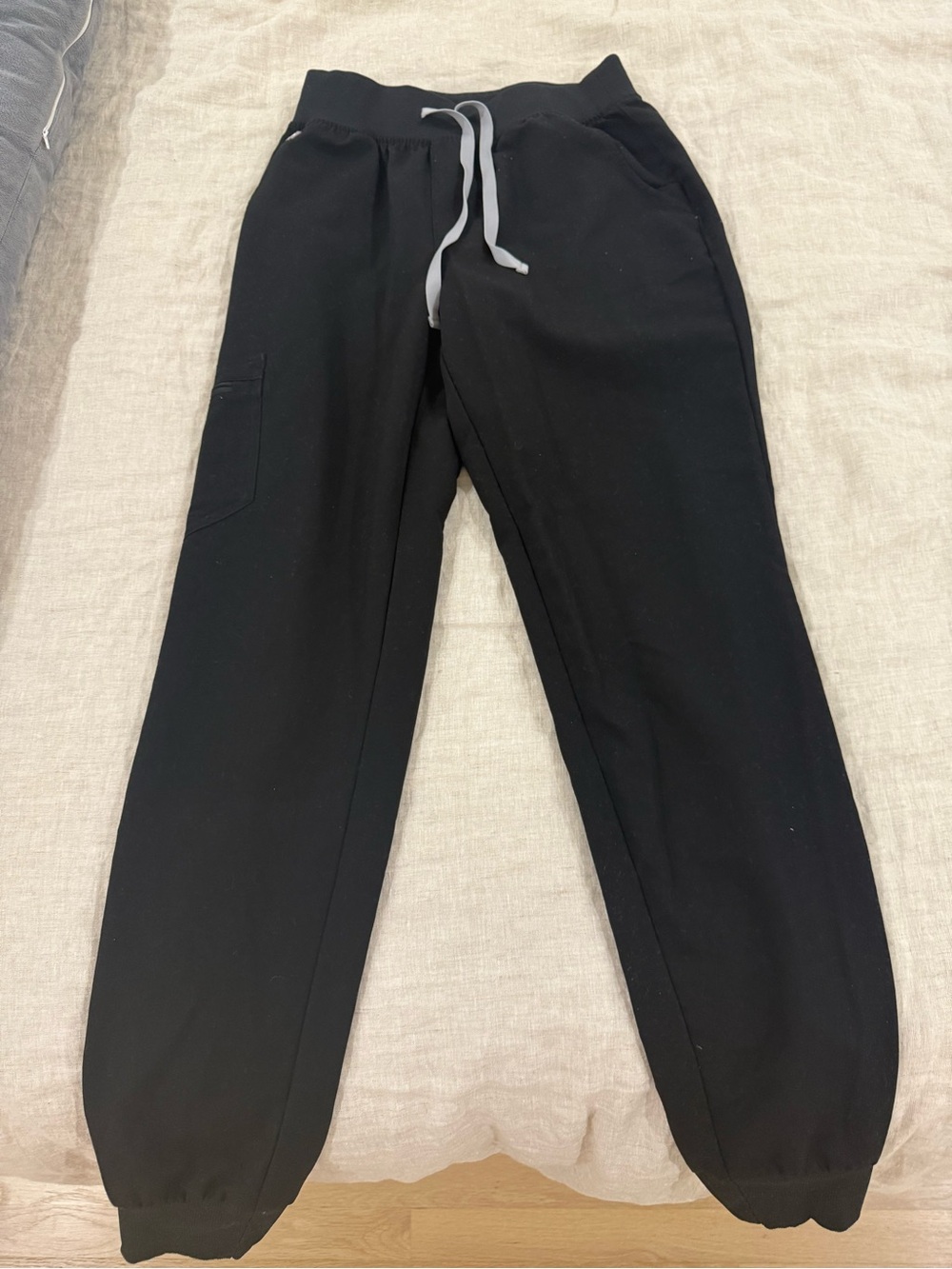Figs Black Track Joggers with Gray Drawstring